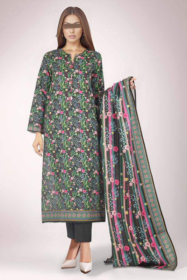 Unstitched Printed Cotton Khaddar 3 Piece