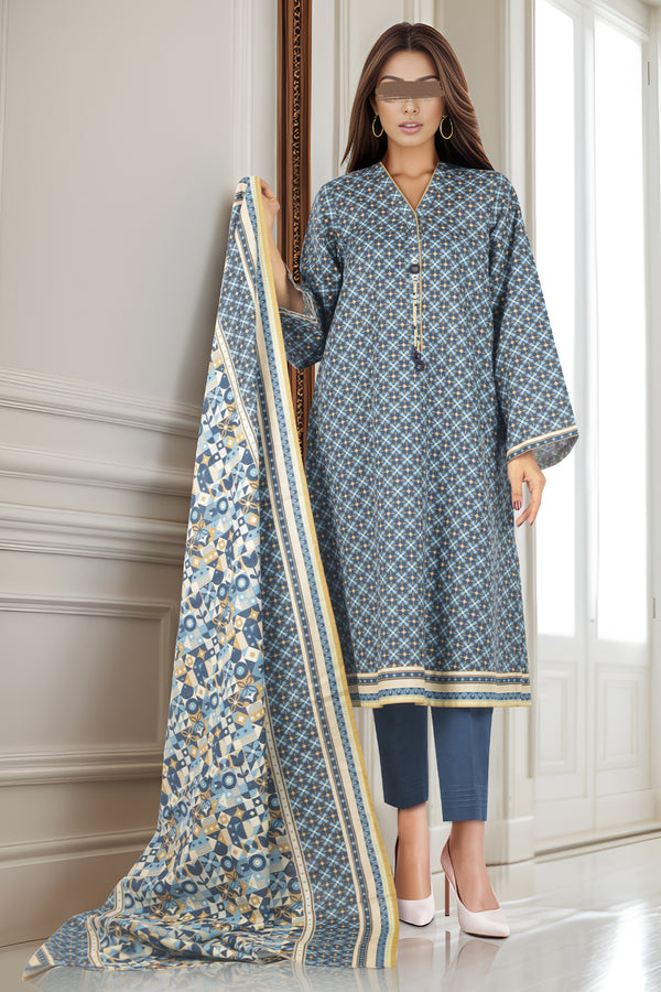 Unstitched Printed Cotton Khaddar 3 Piece