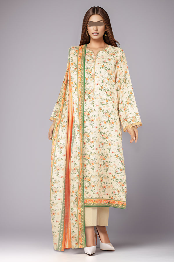 Unstitched Printed Cotton Khaddar 3 Piece