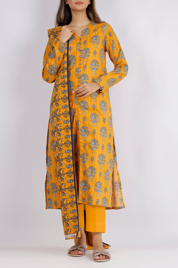 Unstitched Printed Cotton Khaddar 3 Piece