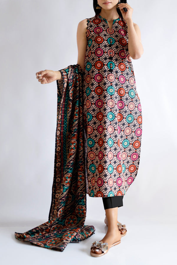 Unstitched Printed Cotton Khaddar 3 Piece