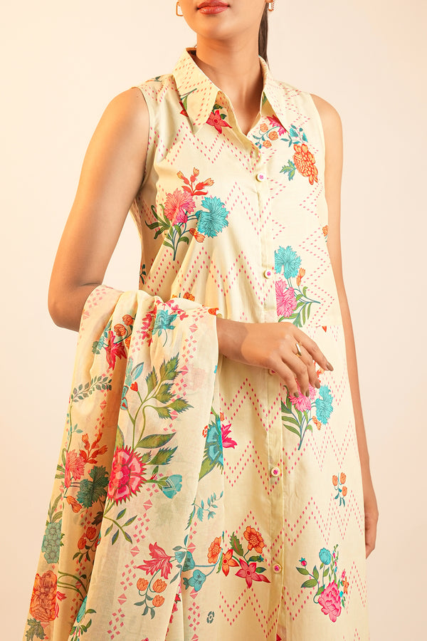 Unstitched Printed Lawn 3 Piece