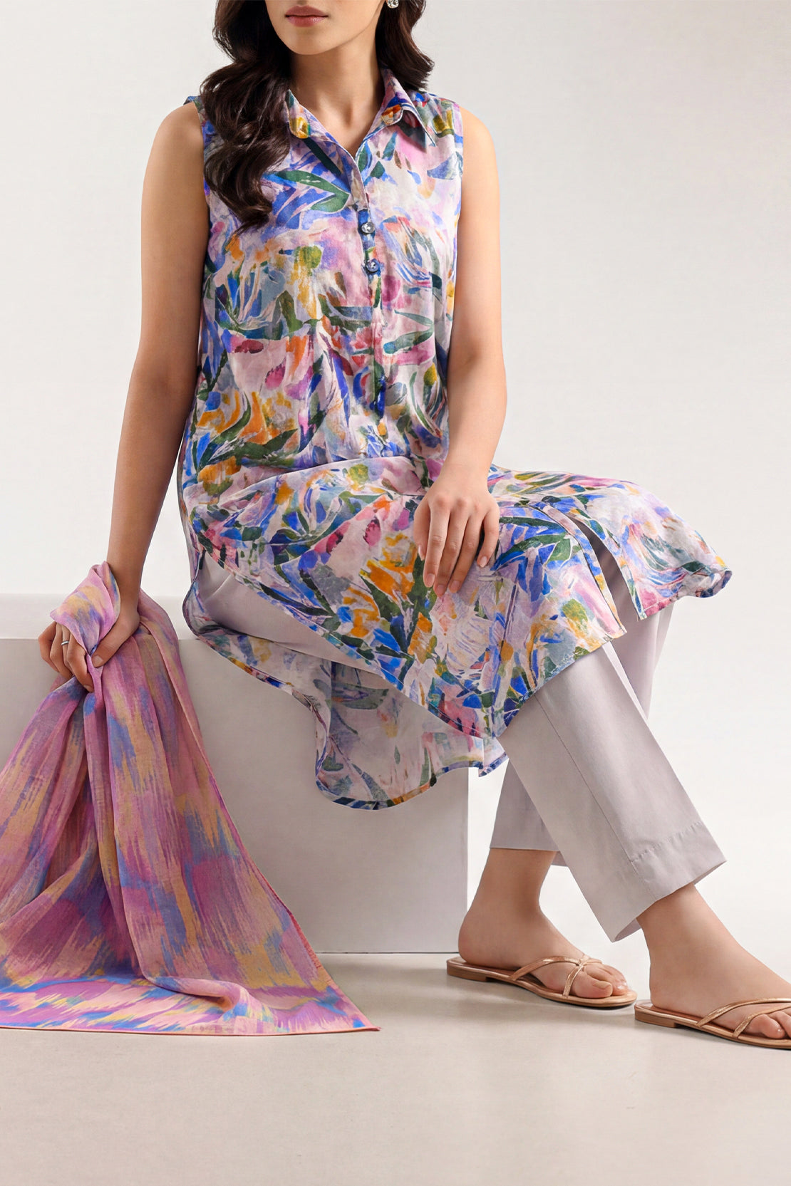 Unstitched Printed Lawn 3 Piece With Cotton Net Dupatta price in Pakistan