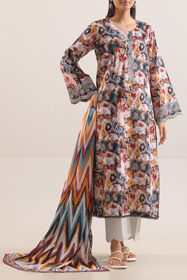 Un-Stitched Printed Embroidered Cotton Tencel 3 Piece