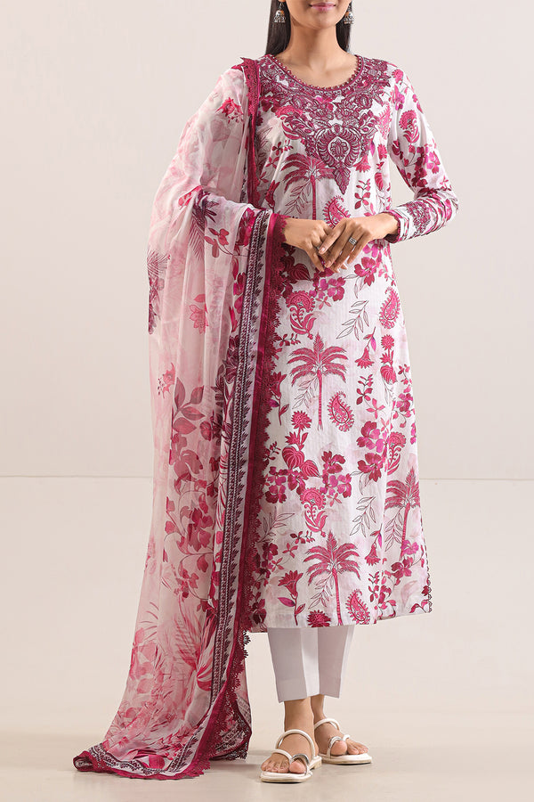 Unstitched Printed Embroidered Cotton Tencel 3 Piece
