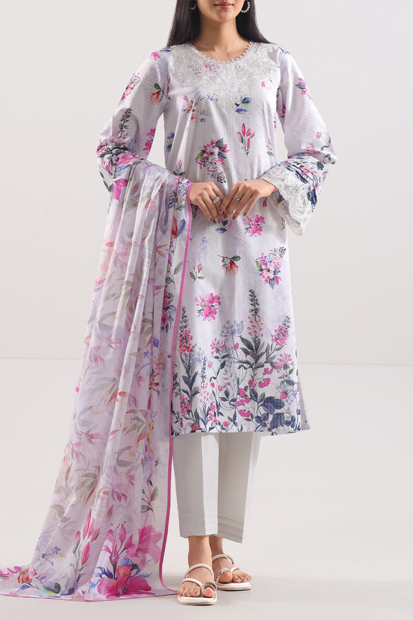 Unstitched Printed Embroidered Cotton Tencel 3 Piece