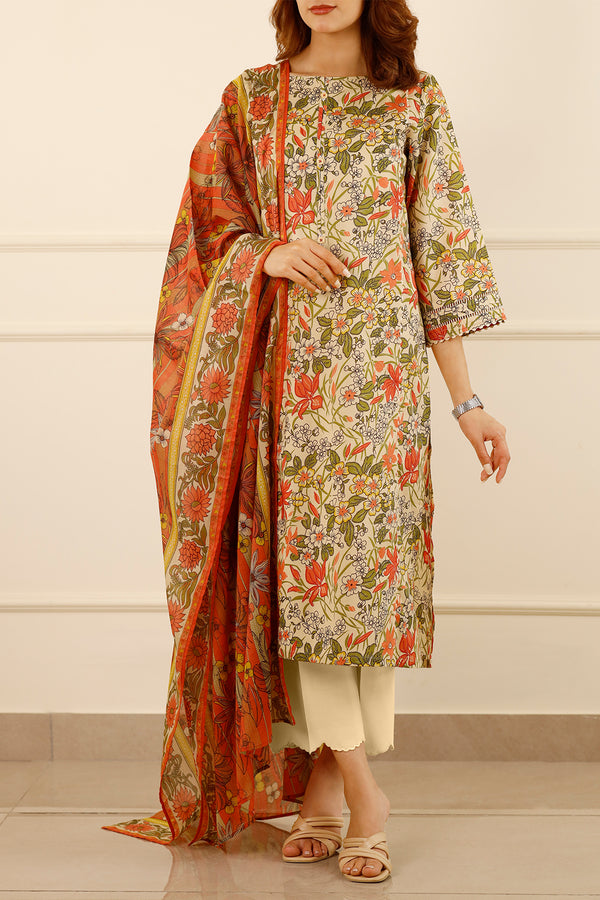 Unstitched Printed Lawn 3 Piece