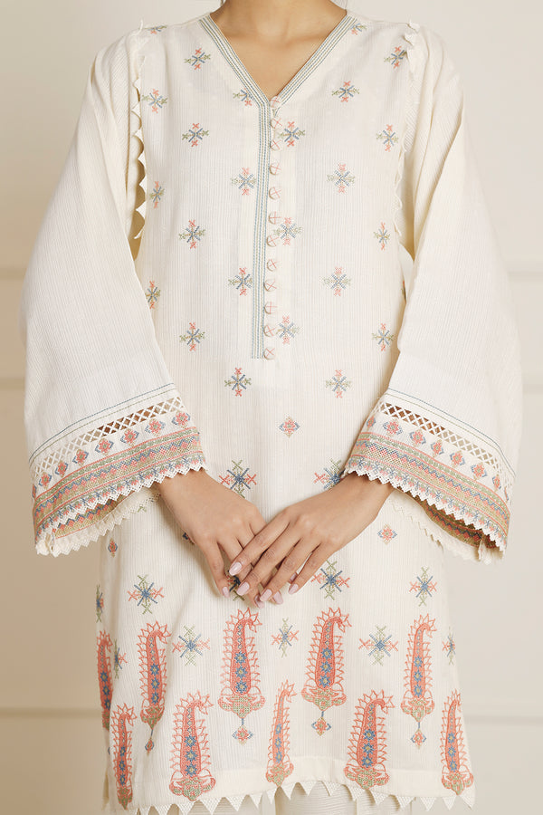 Unstitched Embroidered Self Jacquard 2 Piece (Shirt/Trouser)