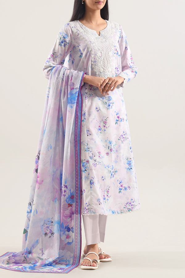 Unstitched Printed Strip Lawn 3 Piece