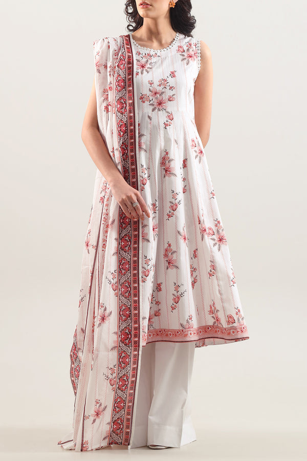 Unstitched Printed Stripe Lawn 3 Piece