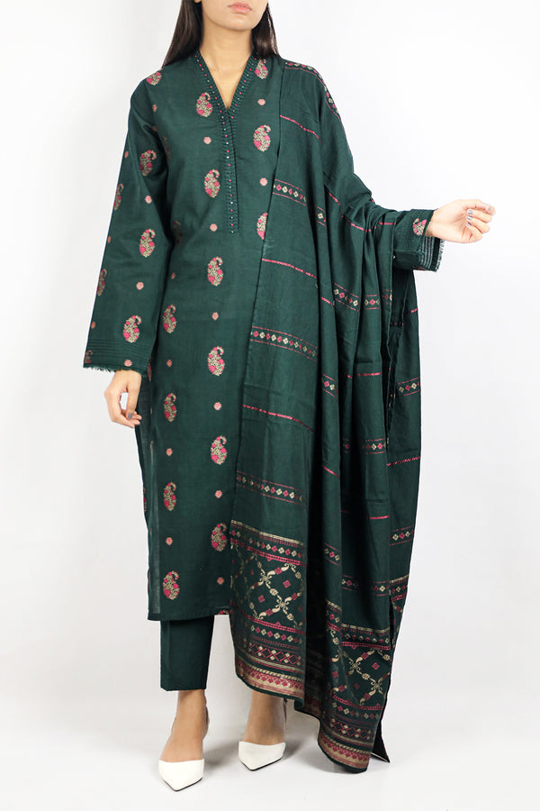 Unstitched Jacquard Cotton 3 Piece