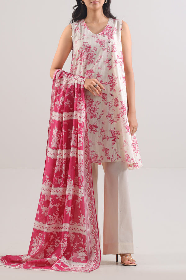 Unstitched Printed Strip Lawn 3 Piece