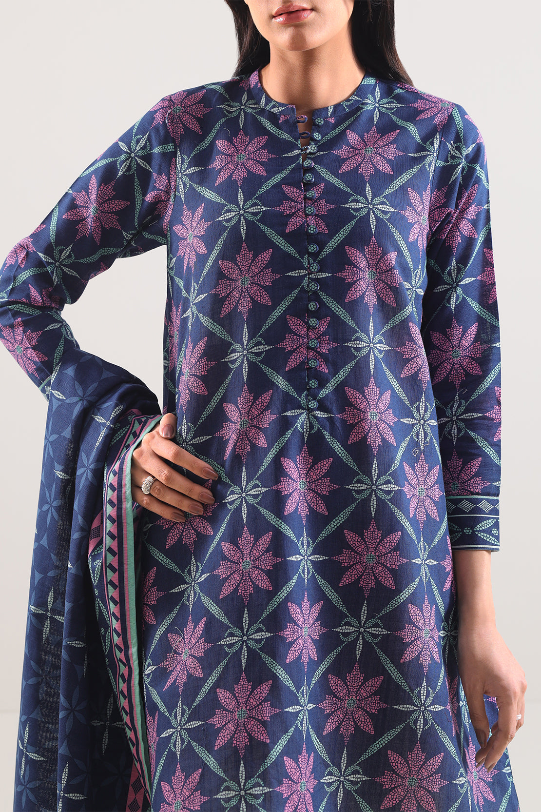 Blue Cotton Khaddar 3-Piece 2