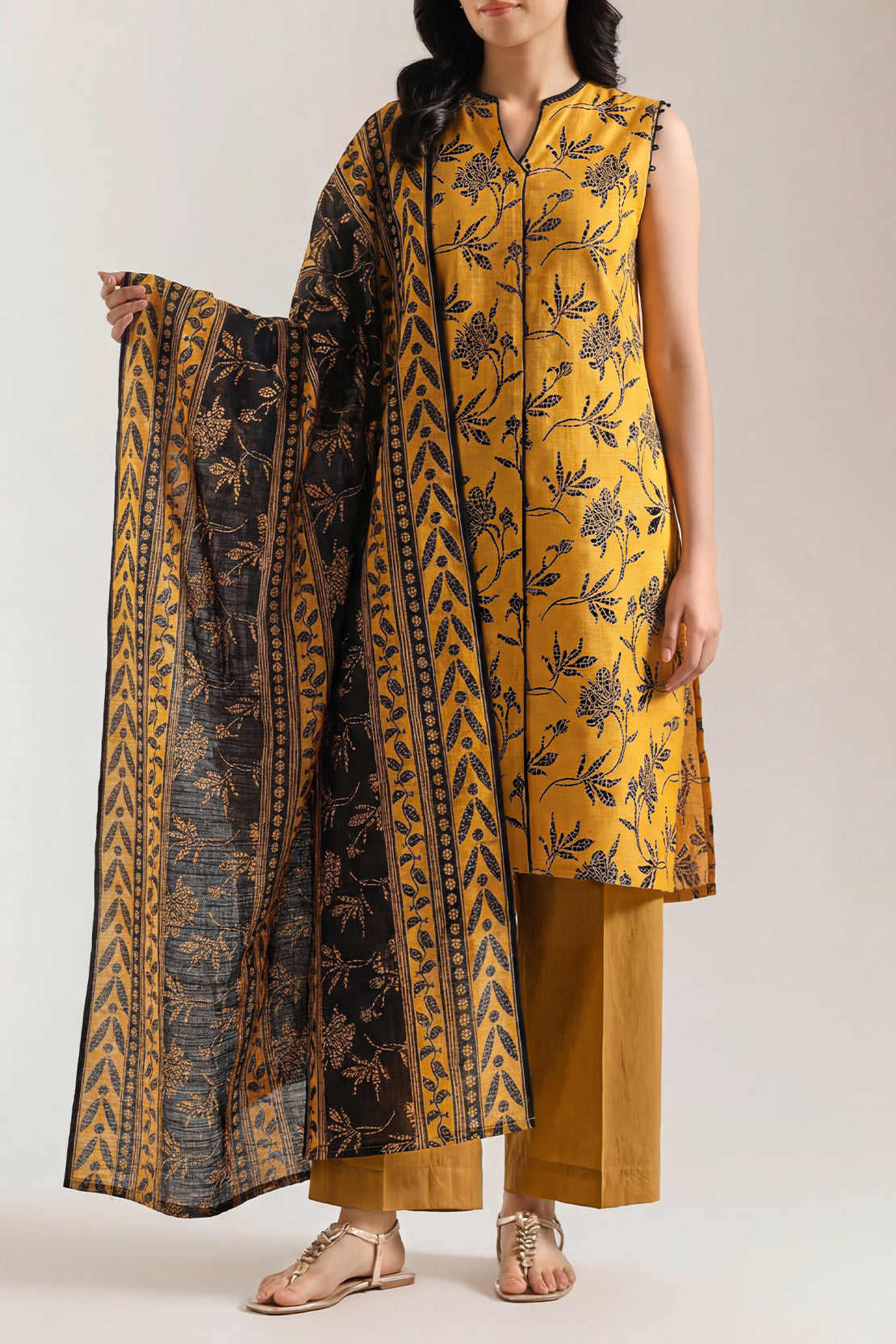 Mustard Printed Lawn 3-Piece