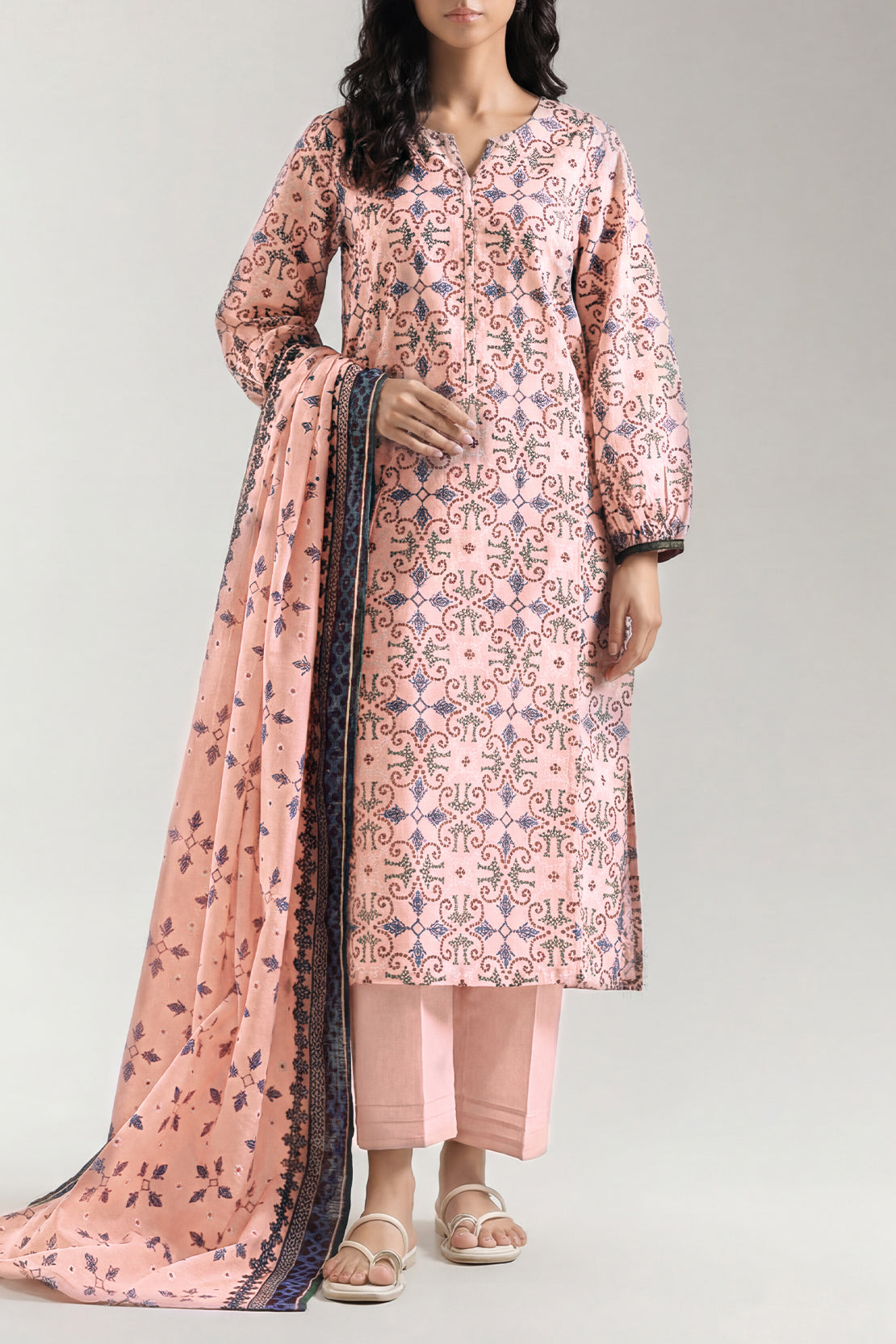 Peach Paisley Lawn 3-Piece