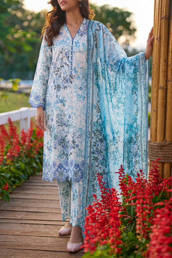 Unstitched Printed Embroidered Premium Lawn 3 Piece