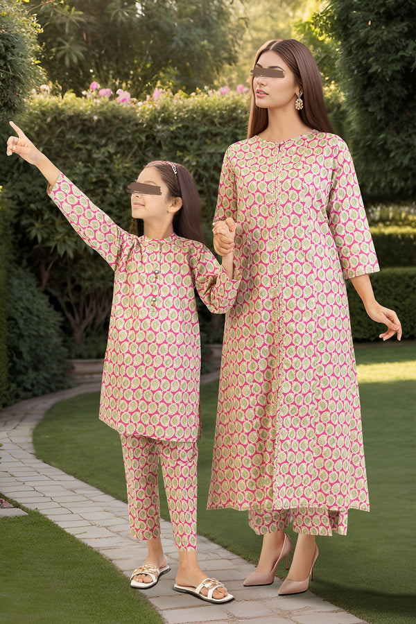 SAYA's Printed Cambric Stitched Mom And Daughter