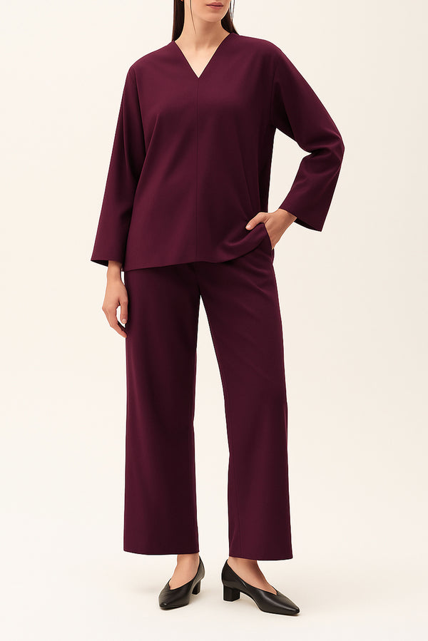 V-Neck Wide Sleeve Crepe Top