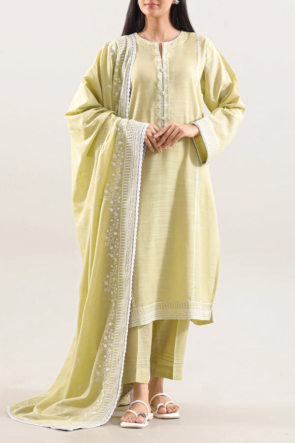 Solid Embroidered Soft Touch Cotton Stitched 3 Piece