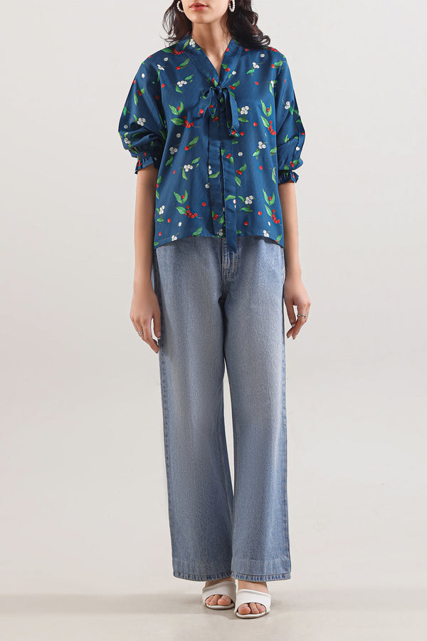 Printed Silk Touch Stitched Western Top