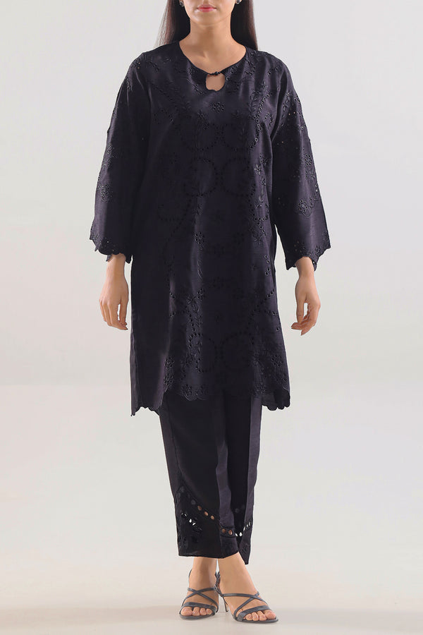 Solid Embroidered Raw Silk Stitched 2 piece Shirt Trouser