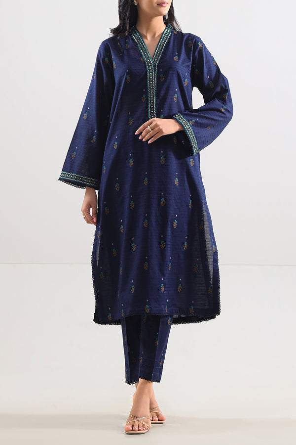 Embroidered Cotton Jacquard Stitched 2 Piece (Shirt/Trouser)