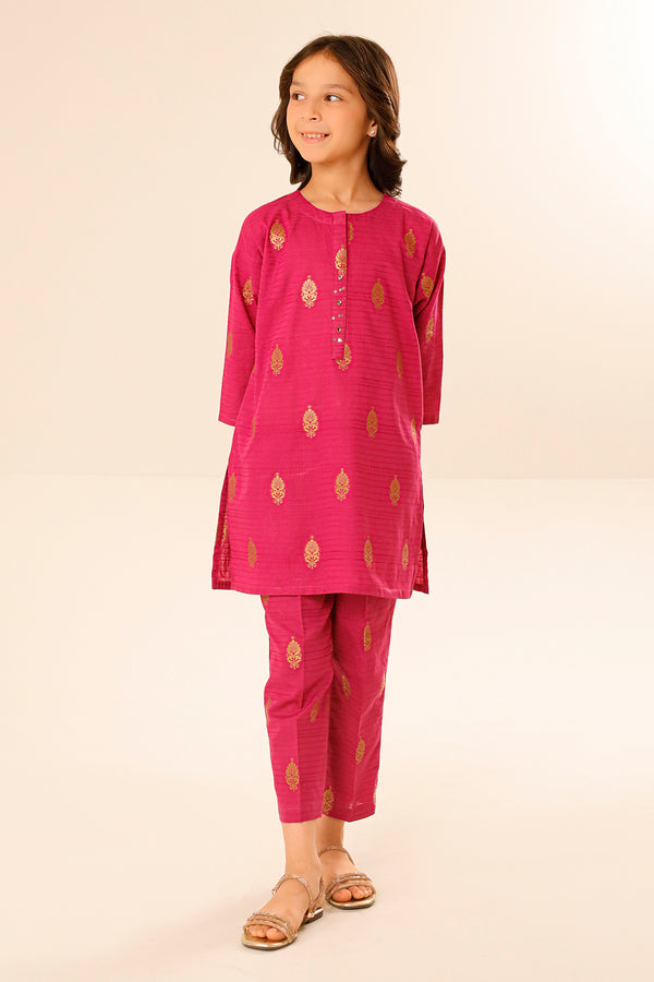 Stitched Cotton Jacquard Shirt/trouser For Kids