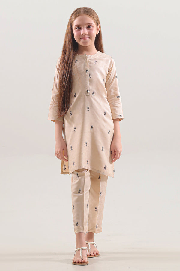 Stitched Cotton Jacquard Shirt/trouser For Kids