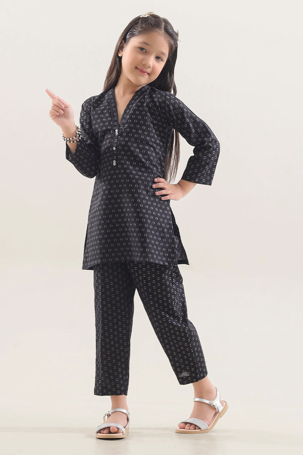 Stitched Cotton Jacquard Shirt/trouser For Kids