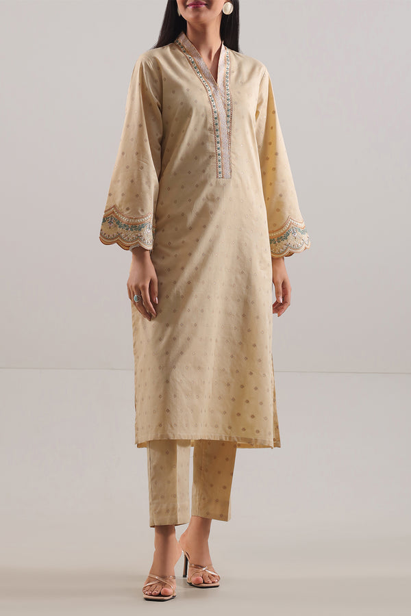Embroidered Cotton Jacquard Stitched 2 Piece (Shirt/Trouser)