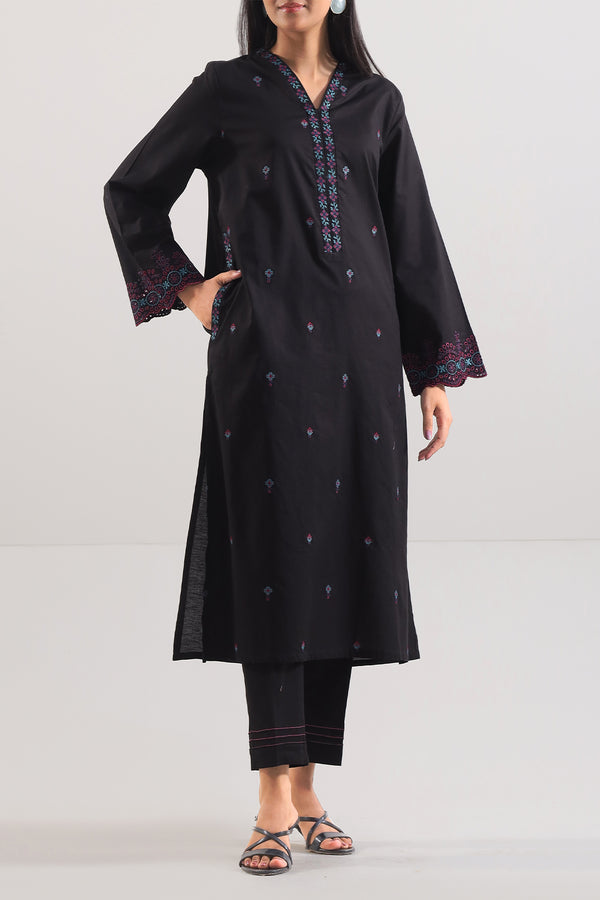 Solid Embroidered Cotton Stitched 2 Piece (Shirt/Trouser)