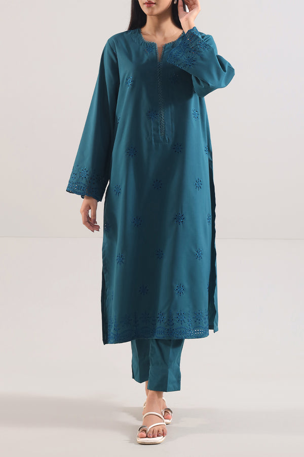 Blended Solid Embroidered Stitched Shirt