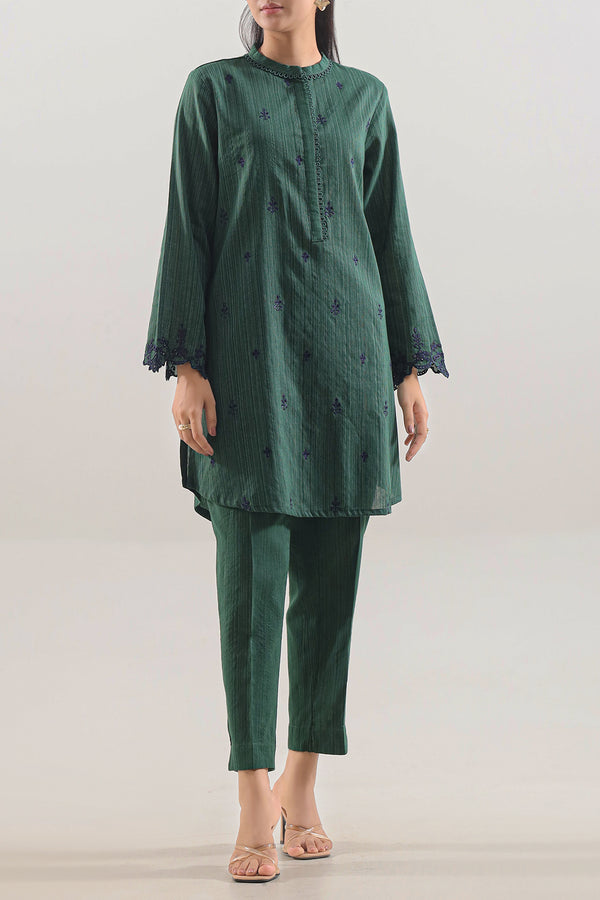 Solid Embroidered Zari Silk Touch Stitched 2 Piece (Shirt/Trouser)