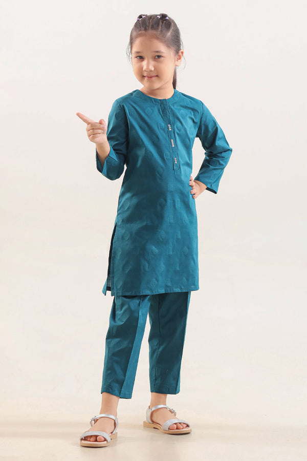Stitched Cotton Jacquard 2 Piece (Shirt/trouser) For Kids