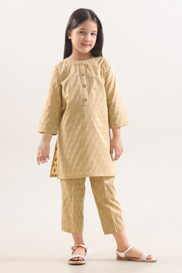 Stitched Cotton Jacquard 2 Piece (Shirt/trouser) For Kids