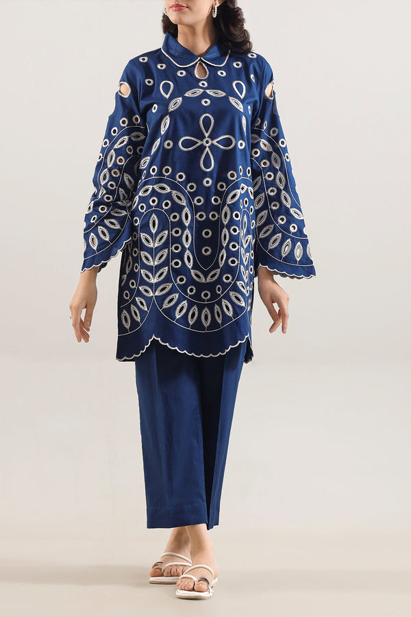 Solid Embroidered Cambric Stitched 2 Piece (Shirt/Trouser)