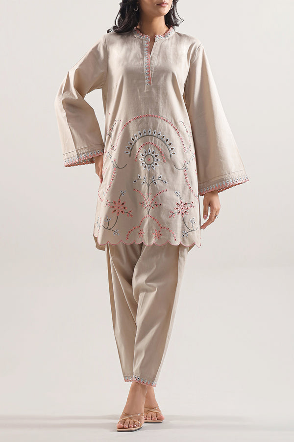 Solid Embroidered Cambric Stitched 2 Piece (Shirt/Trouser)
