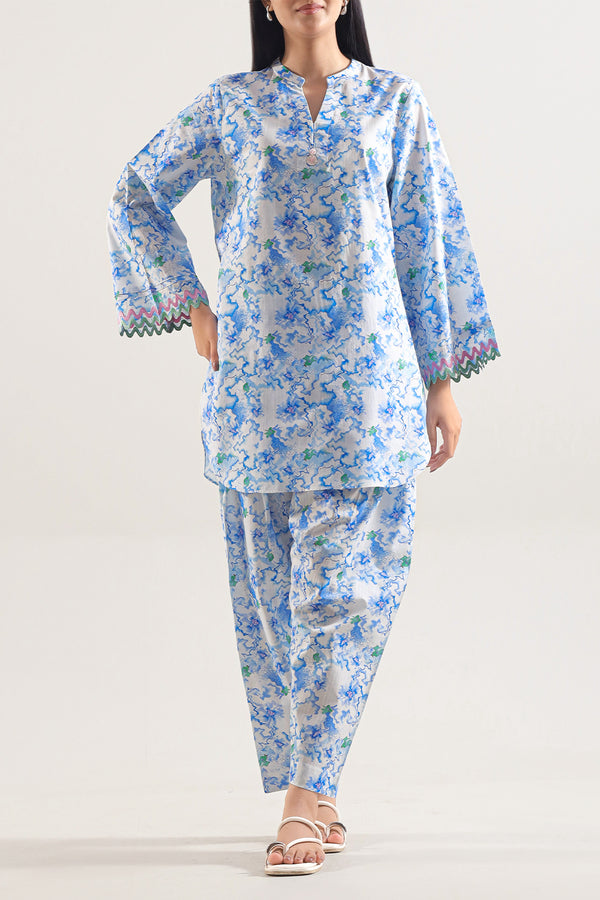 Printed Embroidered Strip Lawn Stitched 2 Piece (Shirt/Trouser)