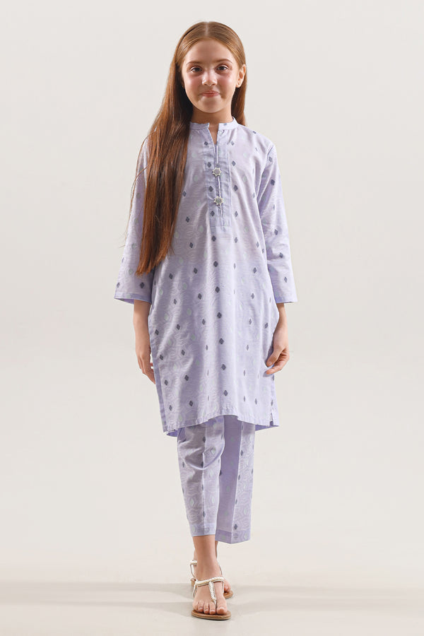 Stitched Cotton Jacquard Shirt/trouser For Kids