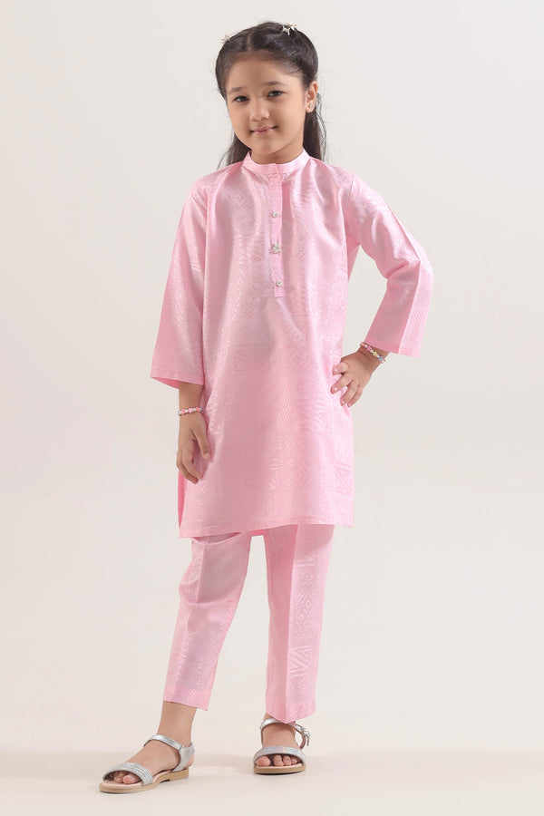 Stitched Cotton Jacquard Shirt/trouser For Kids