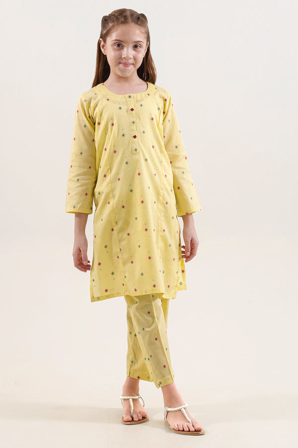 Stitched Cotton Jacquard 2 Piece (Shirt/trouser) For Kids