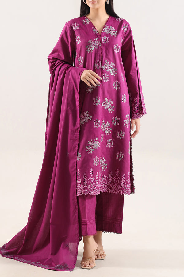 Luxury Pret Embroidered Slub Cotton Stitched 3 Piece