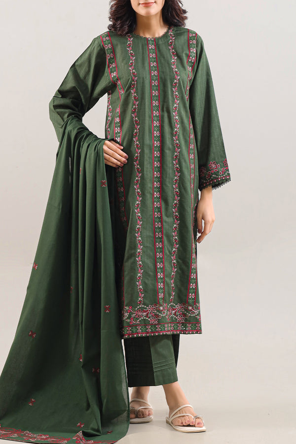 Luxury Pret Embroidered Slub Cotton Stitched 3 Piece