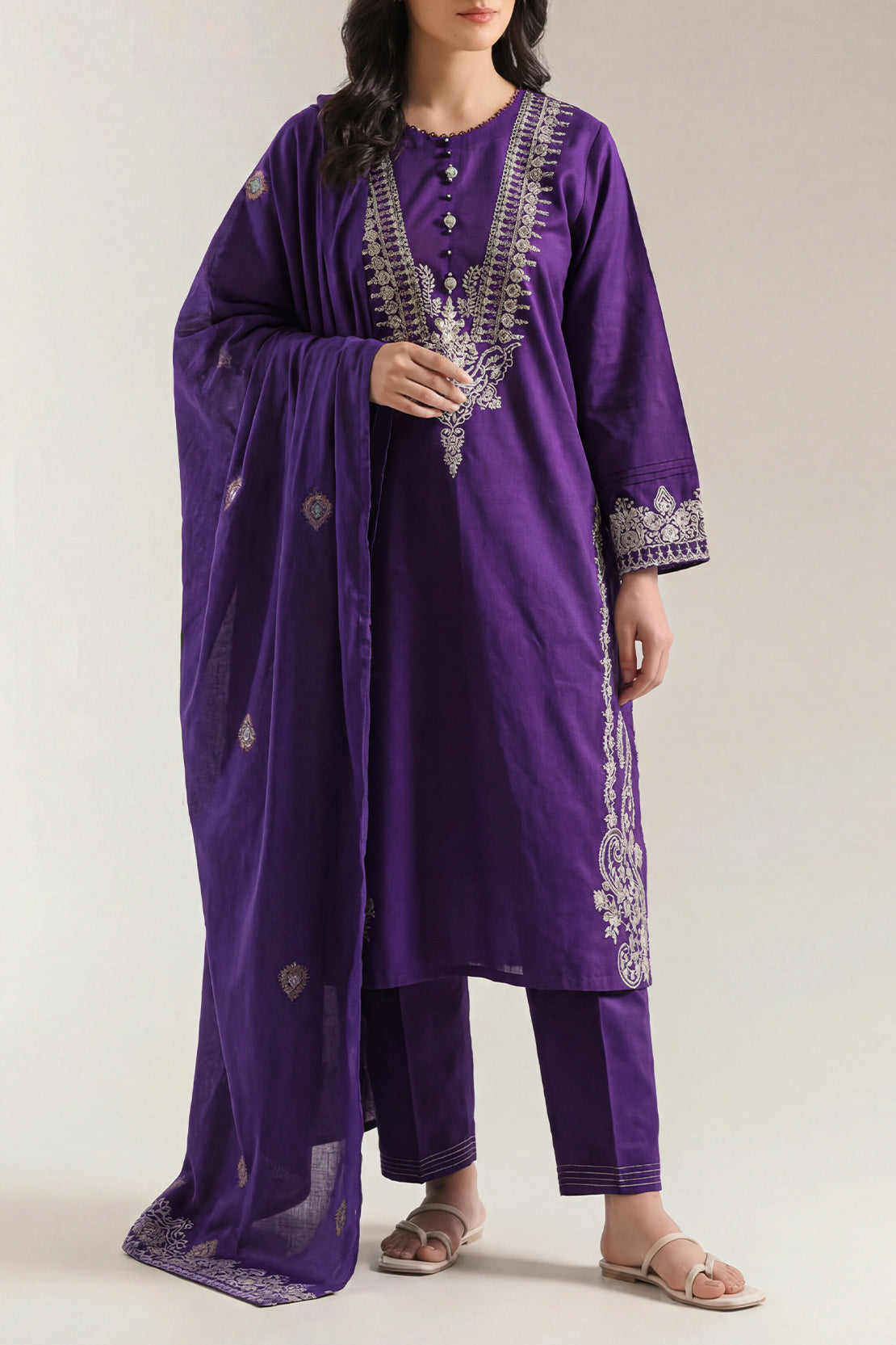 Luxury Pret Embroidered Slub Cotton Stitched 3 Piece