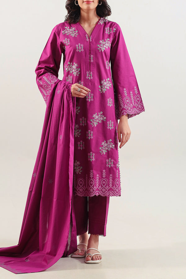 Luxury Pret Embroidered Slub Cotton Stitched 3 Piece