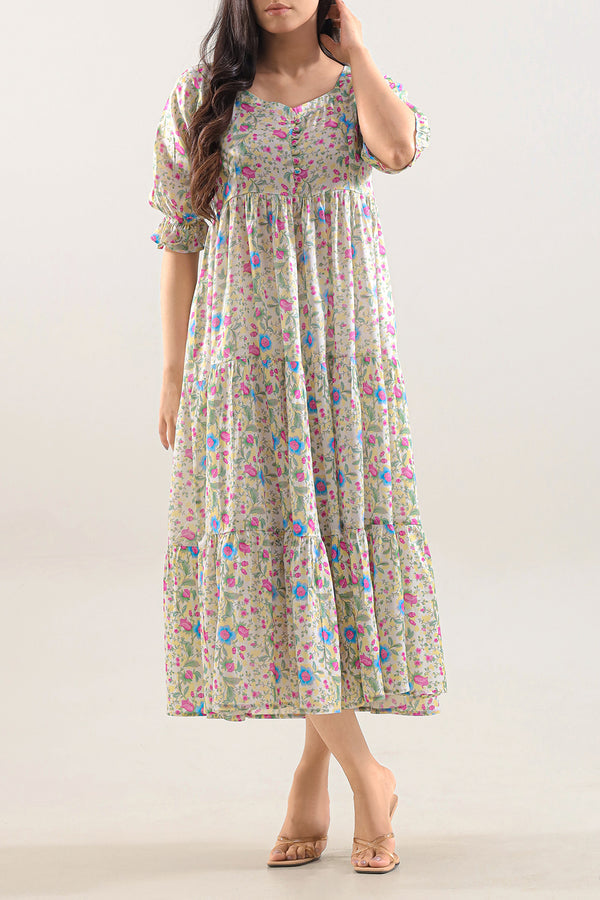 Printed Silk Touch Stitched Dress