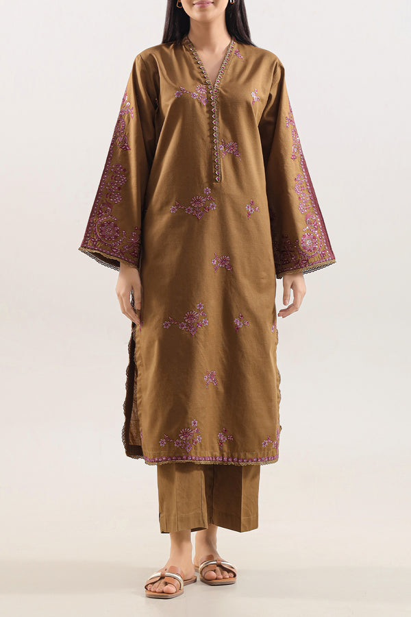 Luxury Pret Embroidered Slub Cotton Stitched 2 Piece Shirt/Trouser