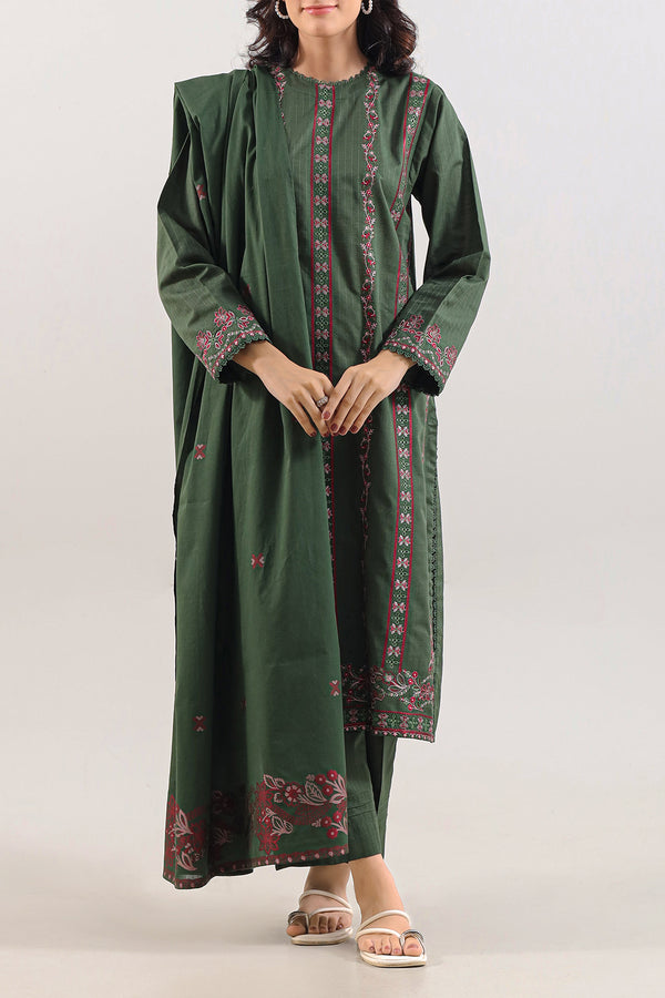 Luxury Pret Embroidered Slub Cotton Stitched 3 Piece