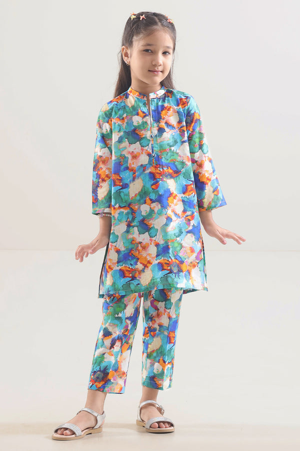 Printed Strip Lawn Stitched 2 Piece (Shirt/Trouser) For Kids