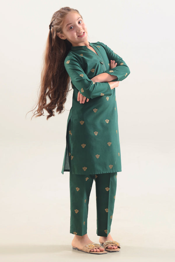 Stitched Cotton Jacquard 2 Piece (Shirt/trouser) For Kids